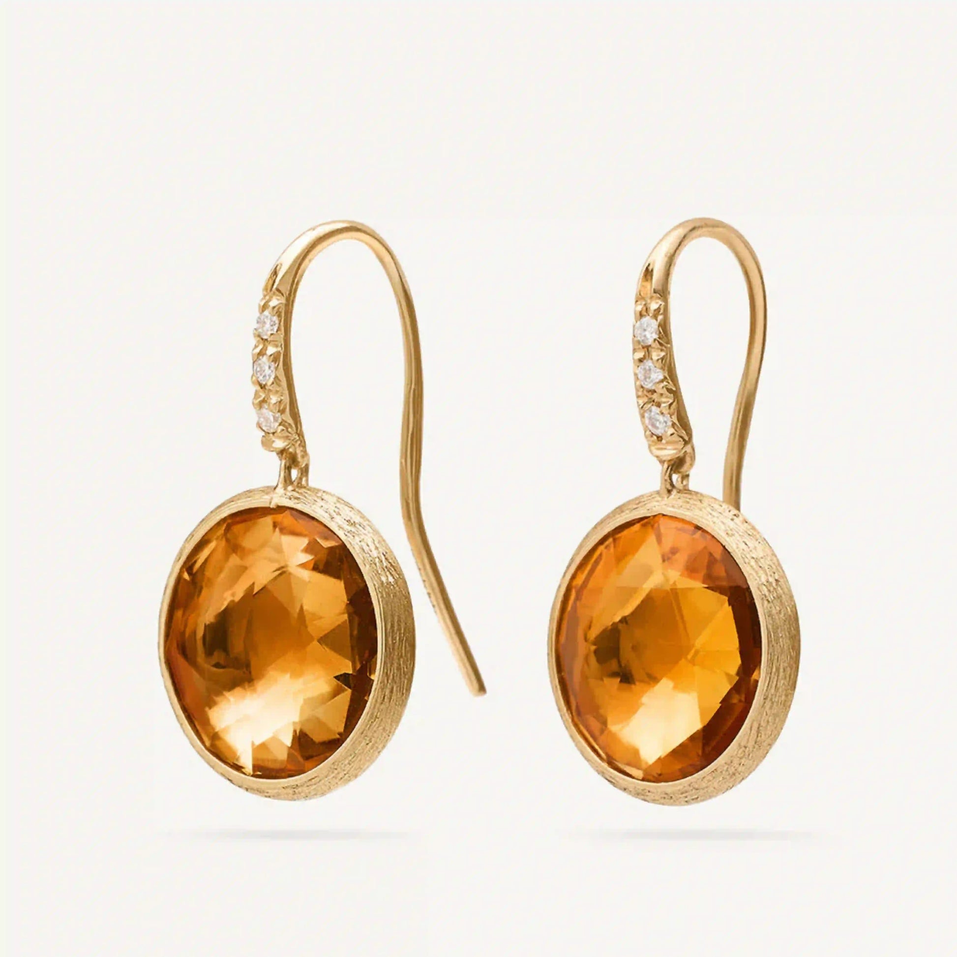 Yellow Gold Citrine Drop Earrings with Diamonds