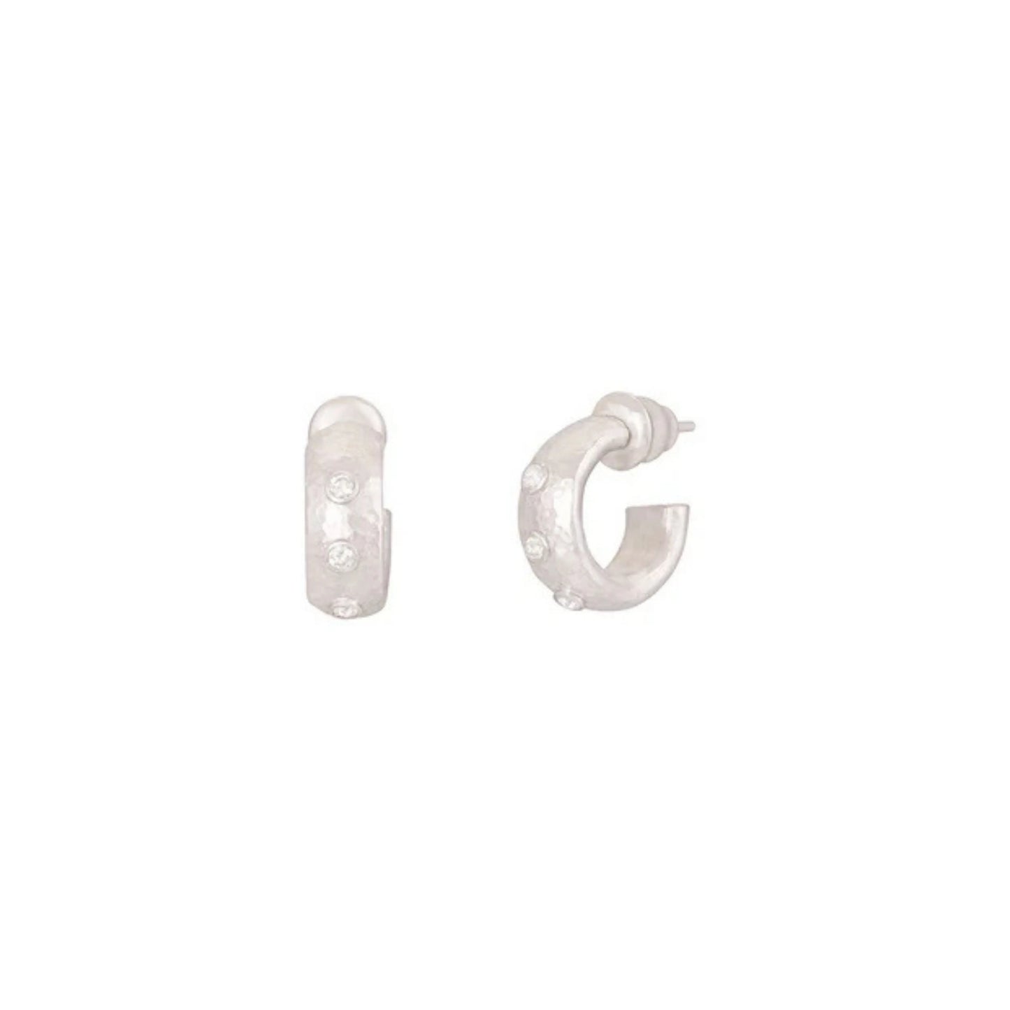 Silver Diamond Huggie Hoop Earrings