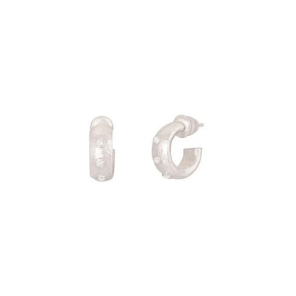 Silver Diamond Huggie Hoop Earrings