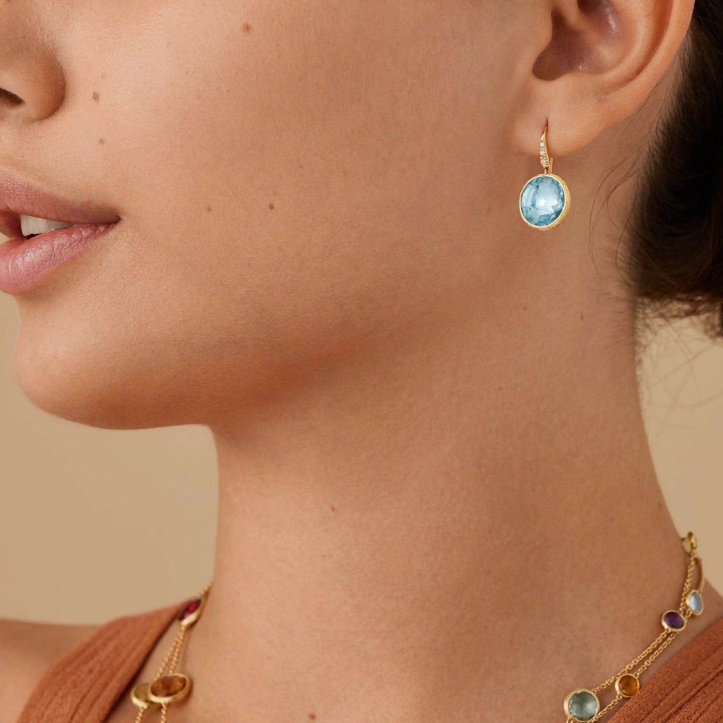 Yellow Gold London Blue Topaz Earrings with Diamonds
