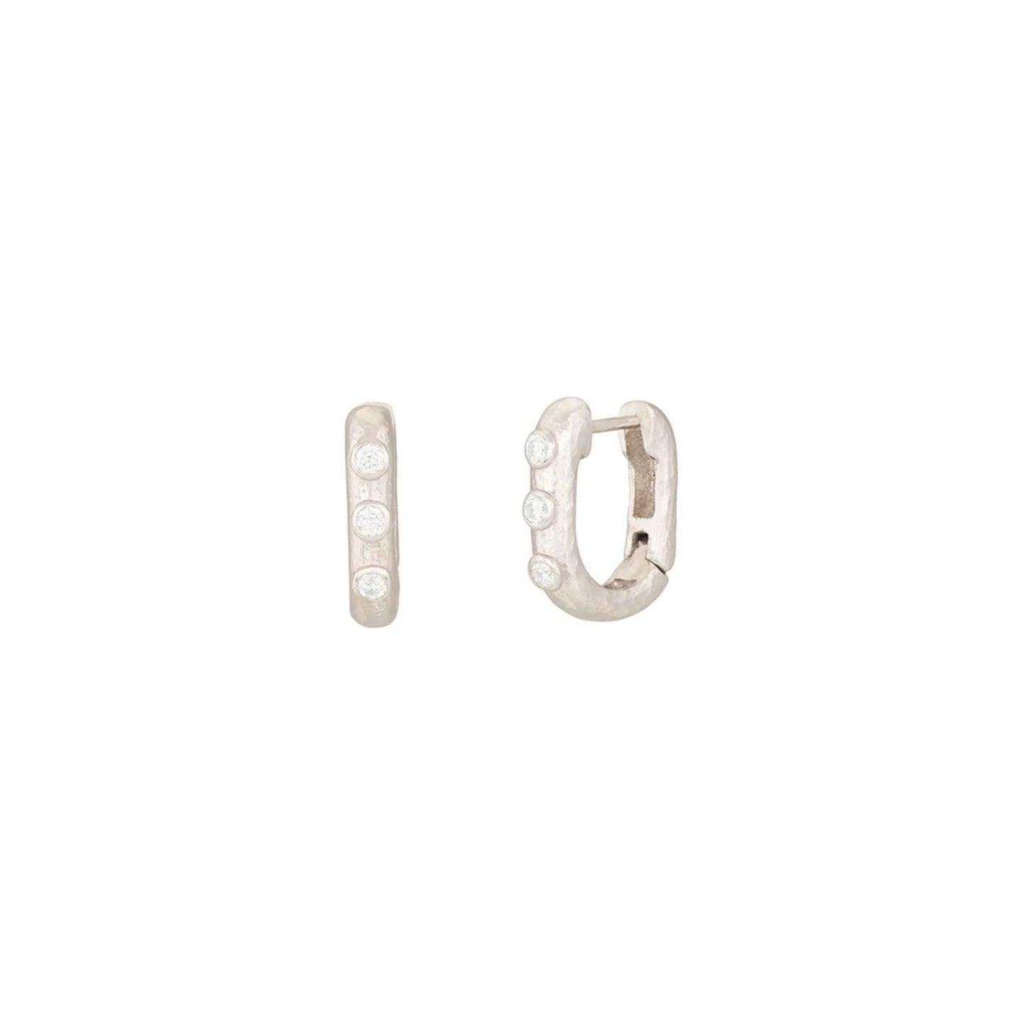 Silver Diamond Huggie Hoop Earrings