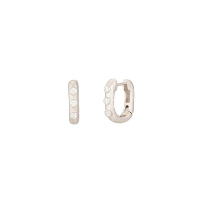 Silver Diamond Huggie Hoop Earrings