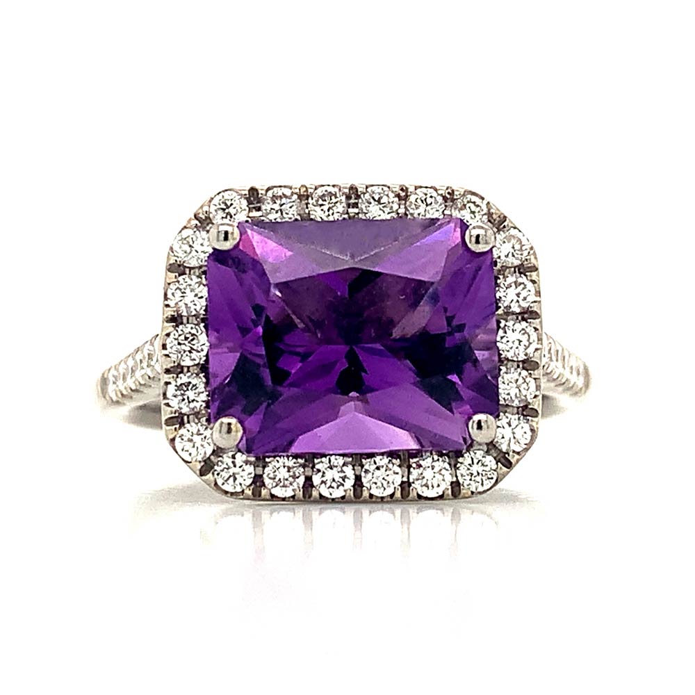 Amethyst Diamond Halo Ring