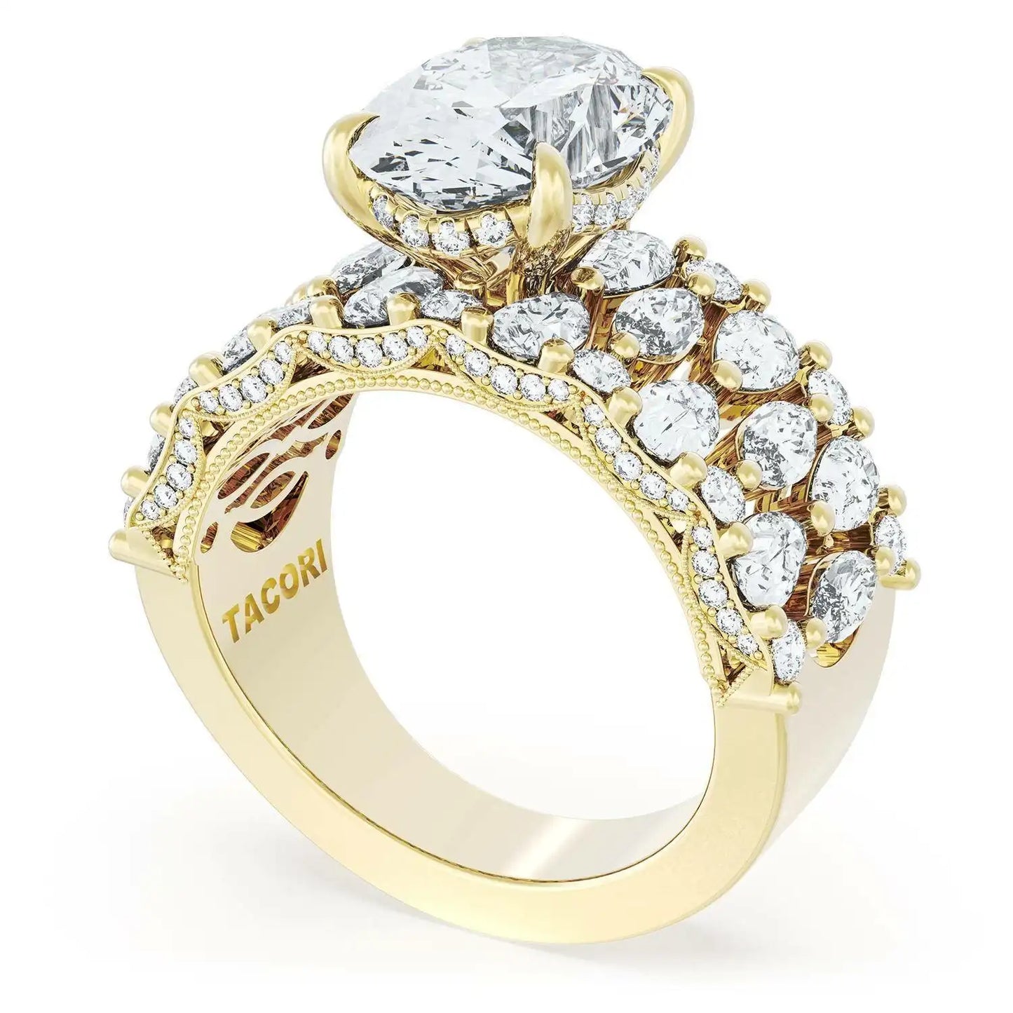 Tacori Classic Crescent | Oval Solitaire Engagement Ring w/ North South Marquise & Pear Band