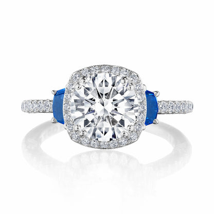 Tacori Dantela | Cushion 3-Stone Engagement Ring with Blue Sapphires