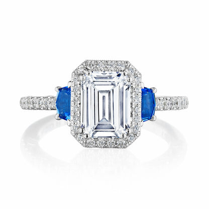 Tacori Dantela | Emerald 3-Stone Engagement Ring with Blue Sapphires