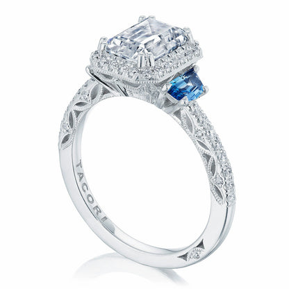 Tacori Dantela | Emerald 3-Stone Engagement Ring with Blue Sapphires