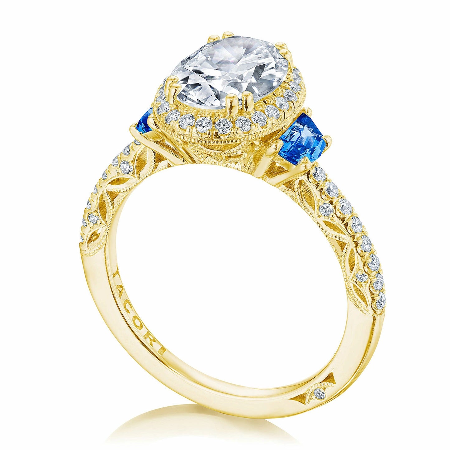 Tacori Dantela | Oval 3-Stone Engagement Ring with Blue Sapphires