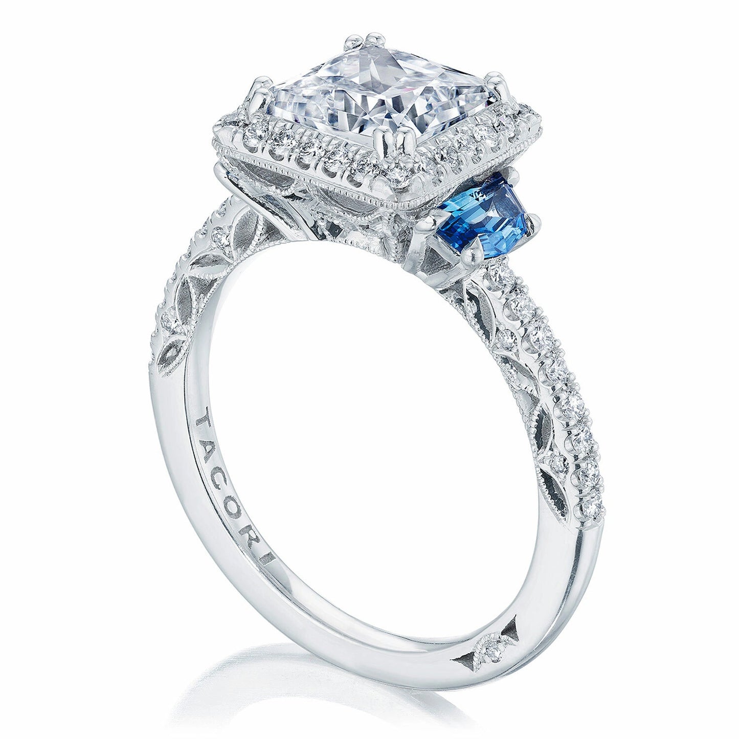 Tacori Dantela | Princess 3-Stone Engagement Ring with Blue Sapphires