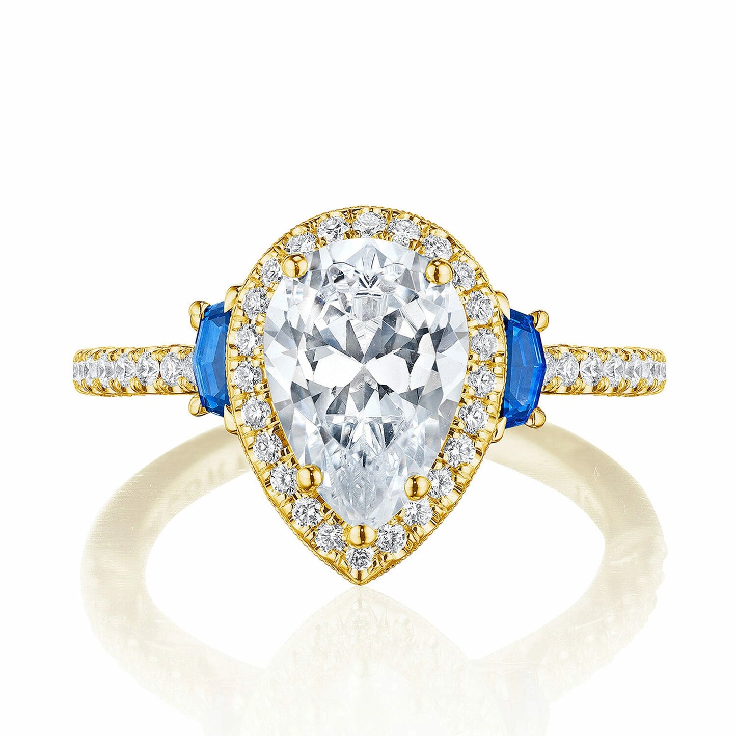 Tacori Dantela | Pear 3-Stone Engagement Ring with Blue Sapphires