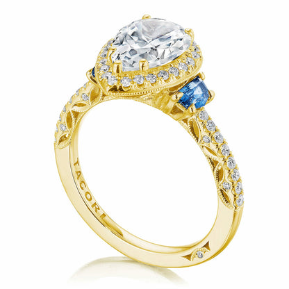 Tacori Dantela | Pear 3-Stone Engagement Ring with Blue Sapphires