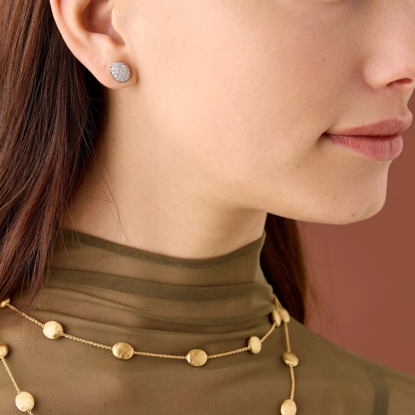 Yellow Gold Oval Diamond Pavé Stud Earrings