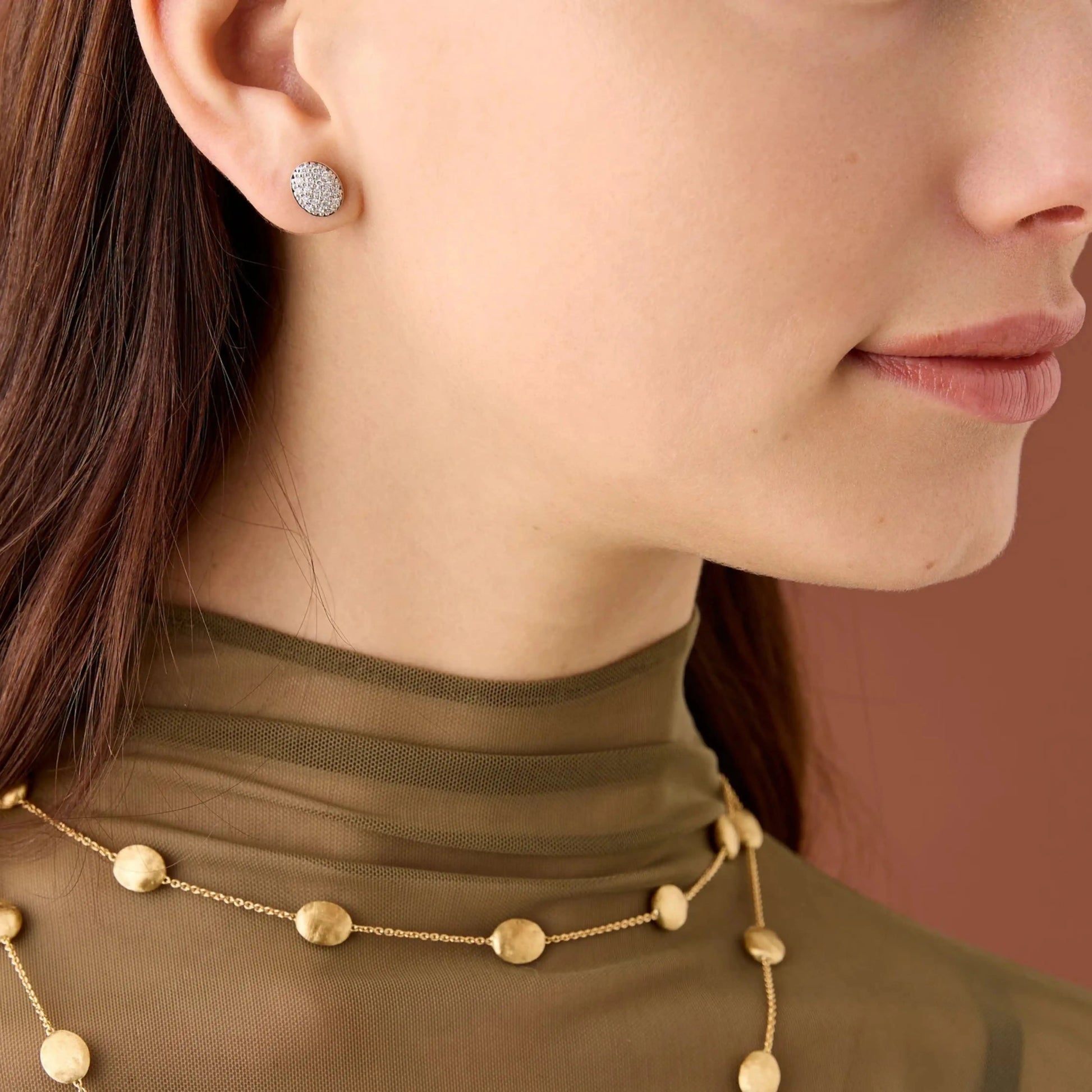 Yellow Gold Oval Diamond Pavé Stud Earrings
