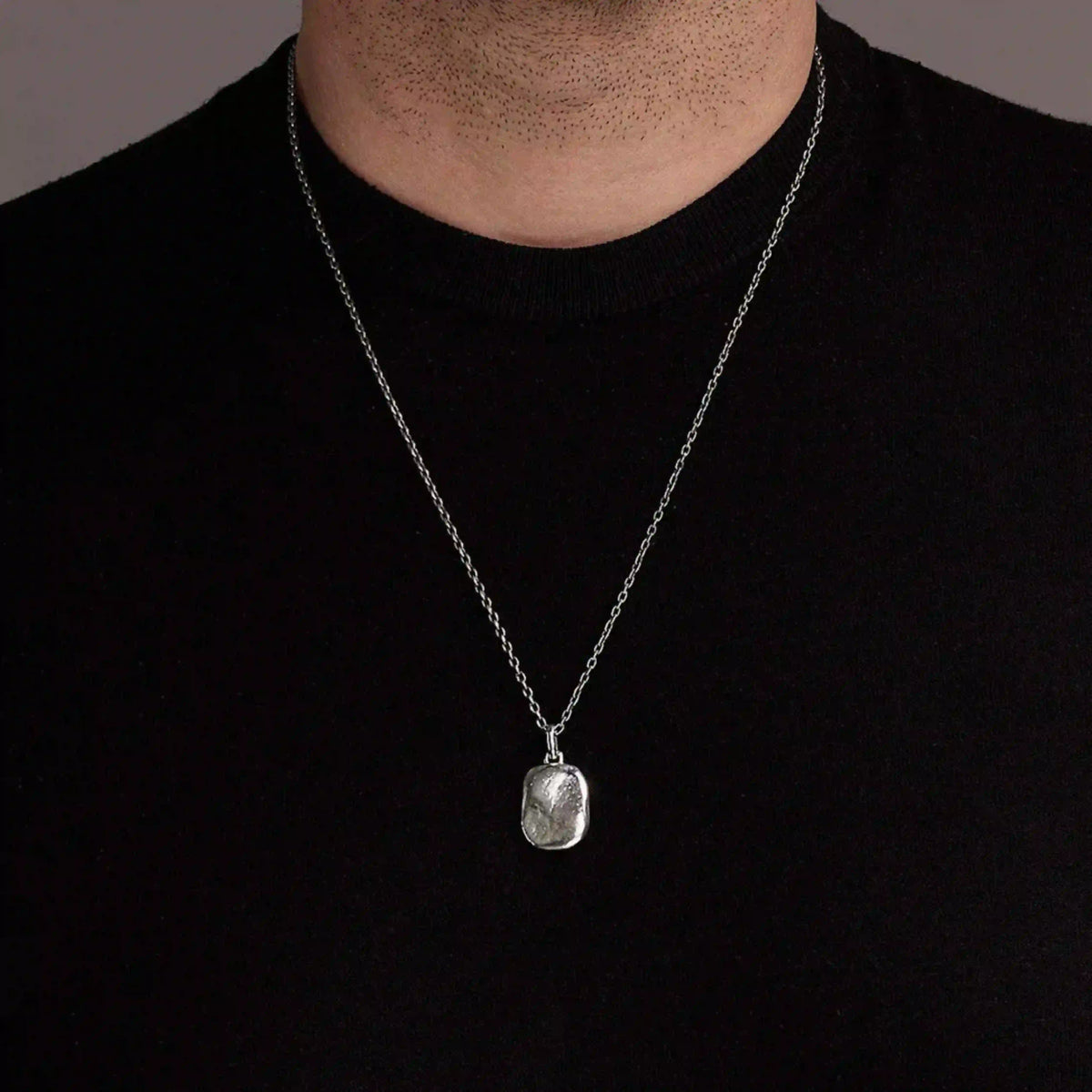Silver Large Pebble Pendant Necklace