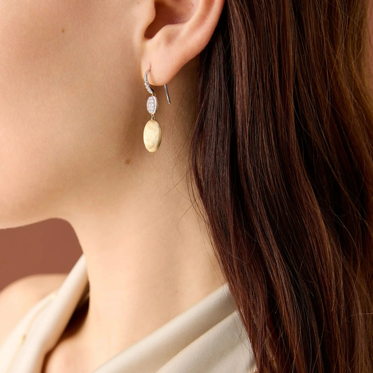 Yellow Gold Hook Earrings with Diamond Accent