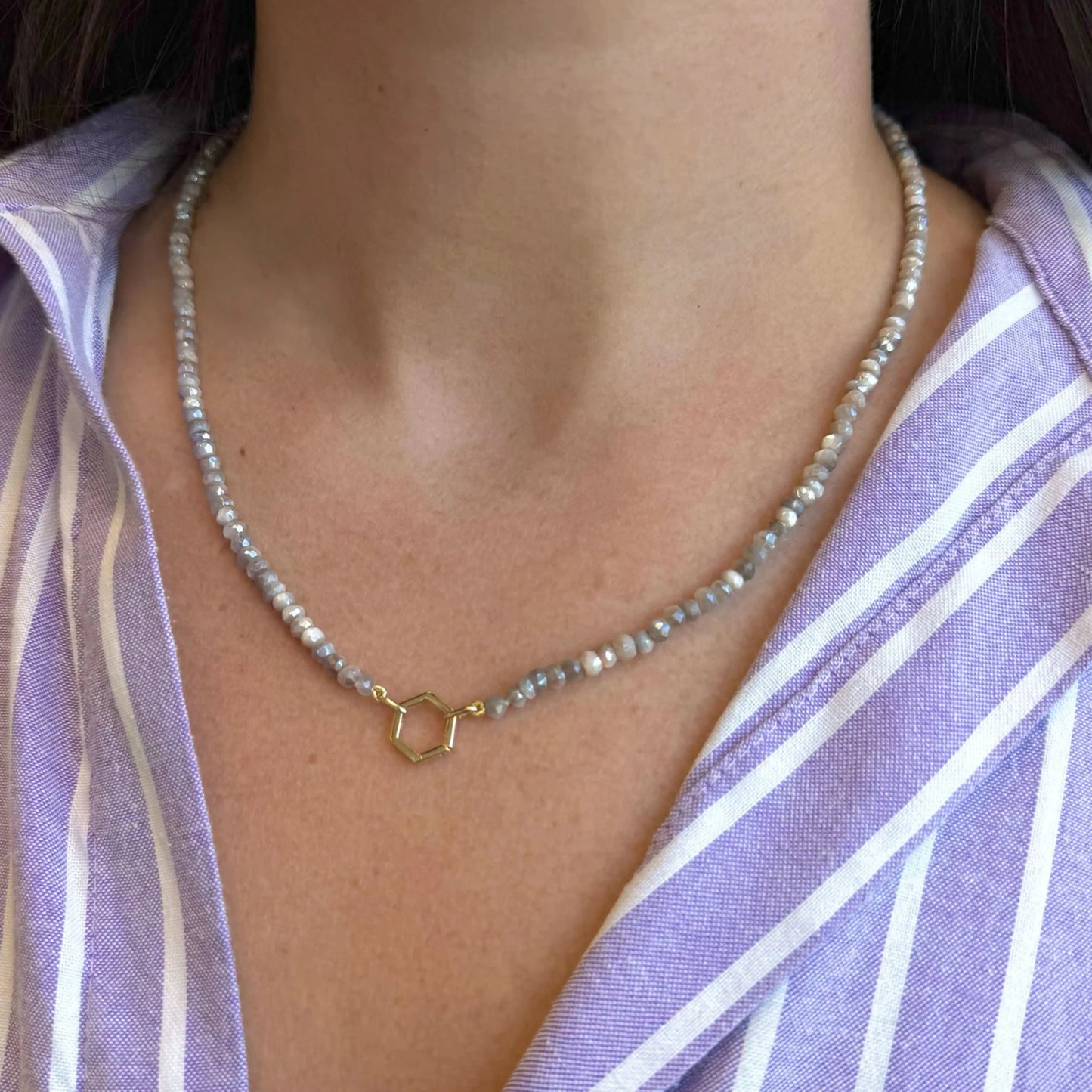 Moonstone Necklace with Hexagon Story Catcher