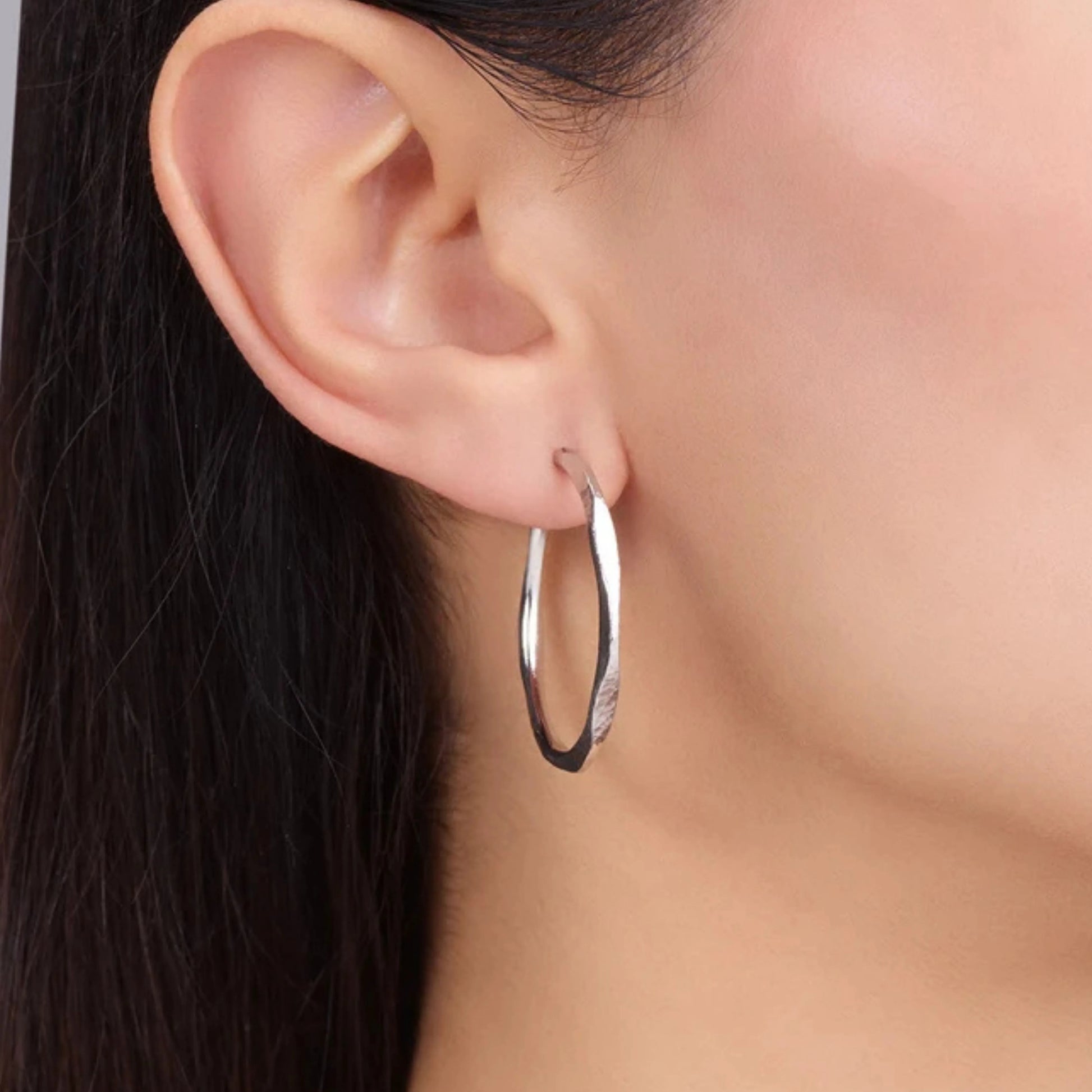 Silver Post Hoop Earrings
