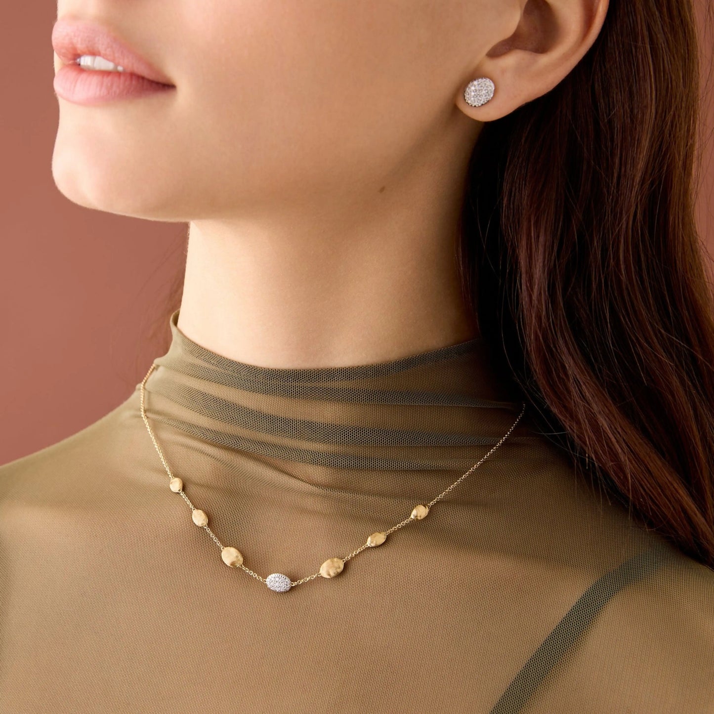 Yellow Gold Station Necklace with Diamonds