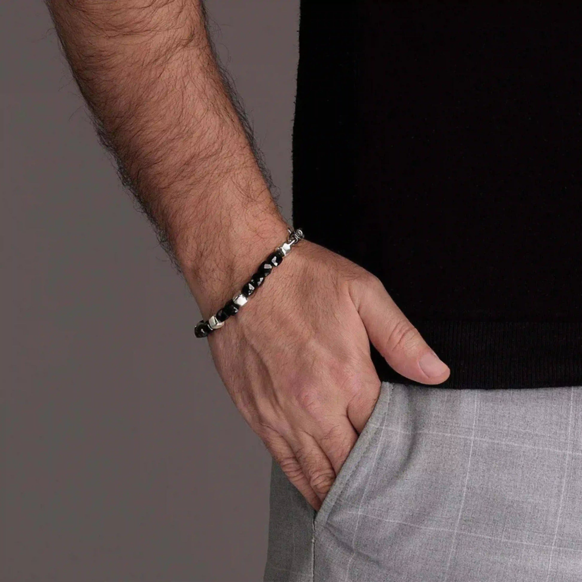 Silver Onyx Beaded Bracelet