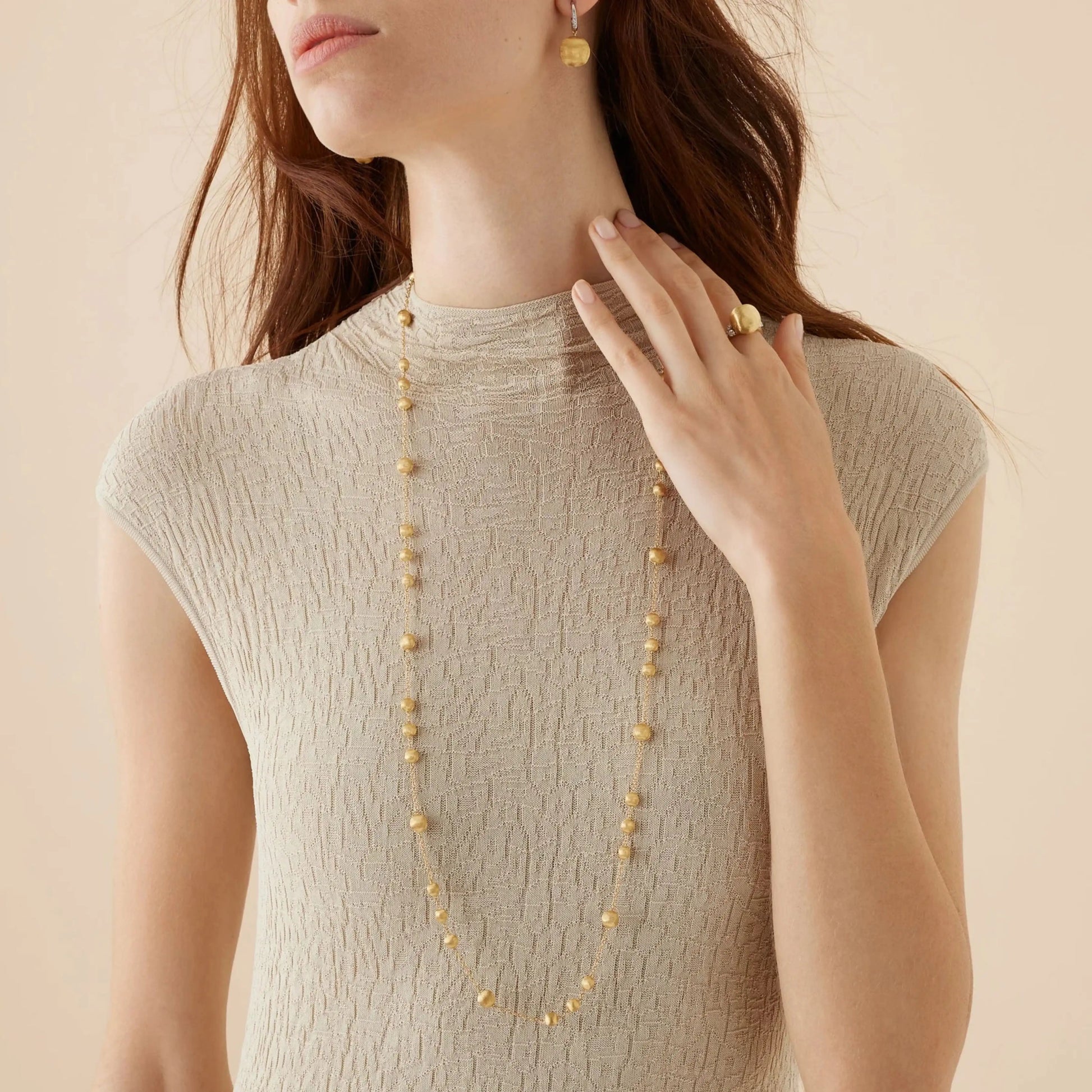 Yellow Gold Bead Long Necklace