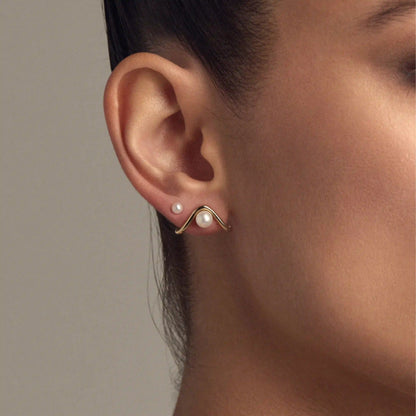 Gold and Pearl Curve Earring