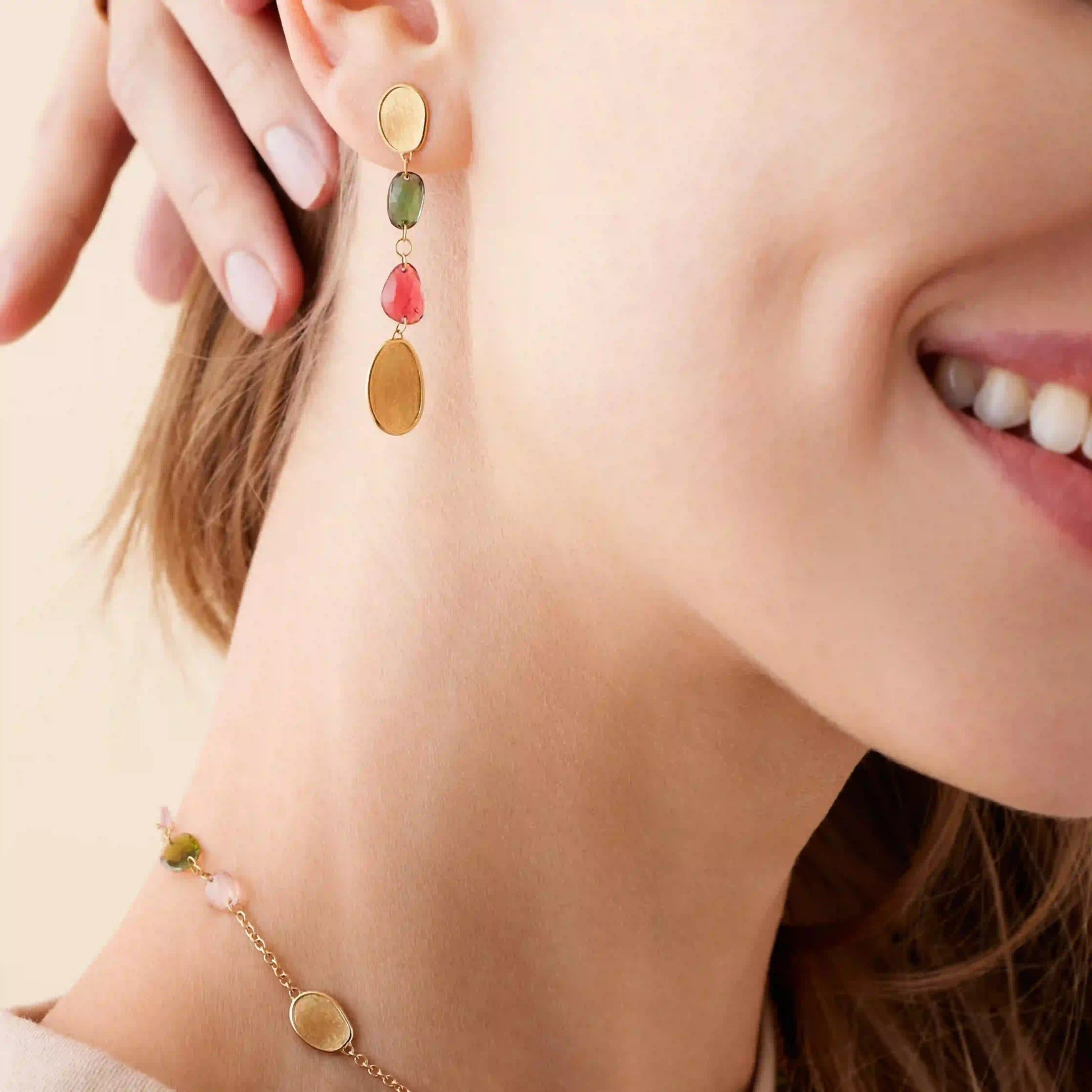 Gold Mixed Tourmaline Drop Earrings