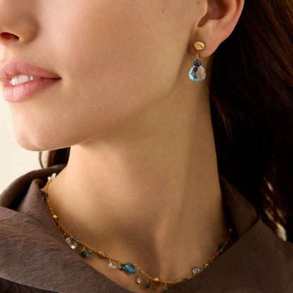 Yellow Gold Blue Topaz Drop Earrings