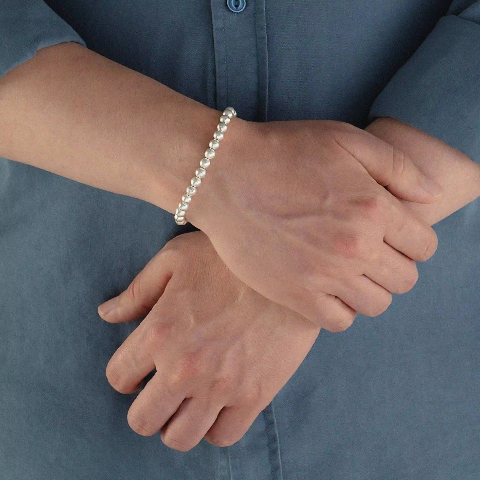 Silver Beaded Single-Strand Bracelet