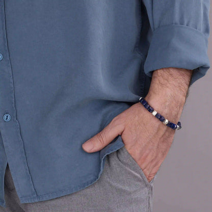Silver Lapis Beaded Single-Strand Bracelet