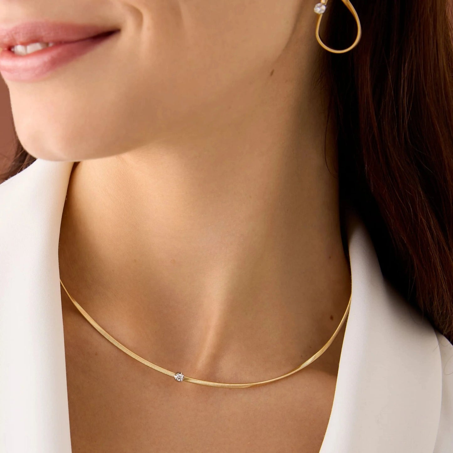 Yellow Gold Coil Necklace with a Diamond Station