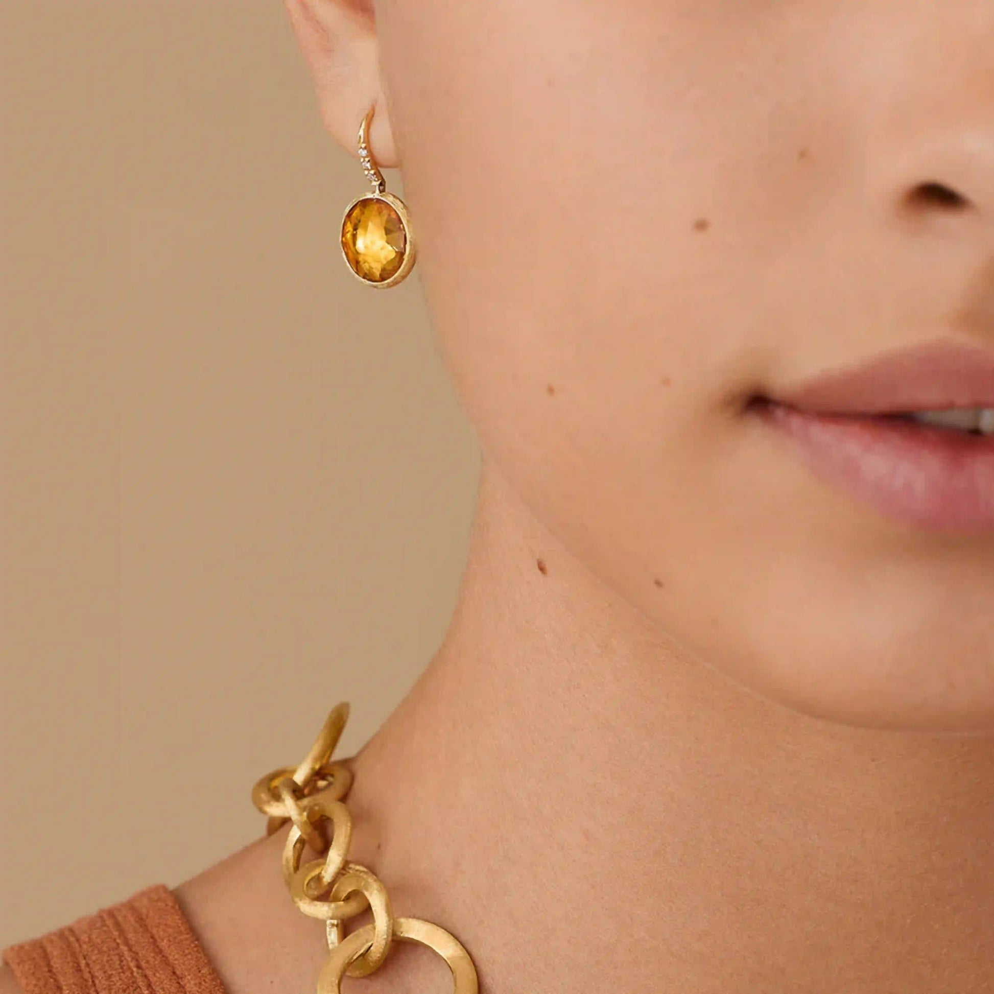 Yellow Gold Citrine Drop Earrings with Diamonds