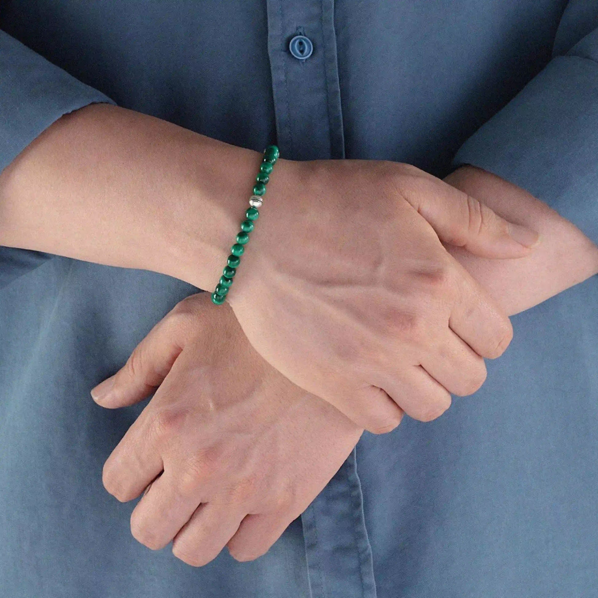 Silver Malachite Beaded Bracelet