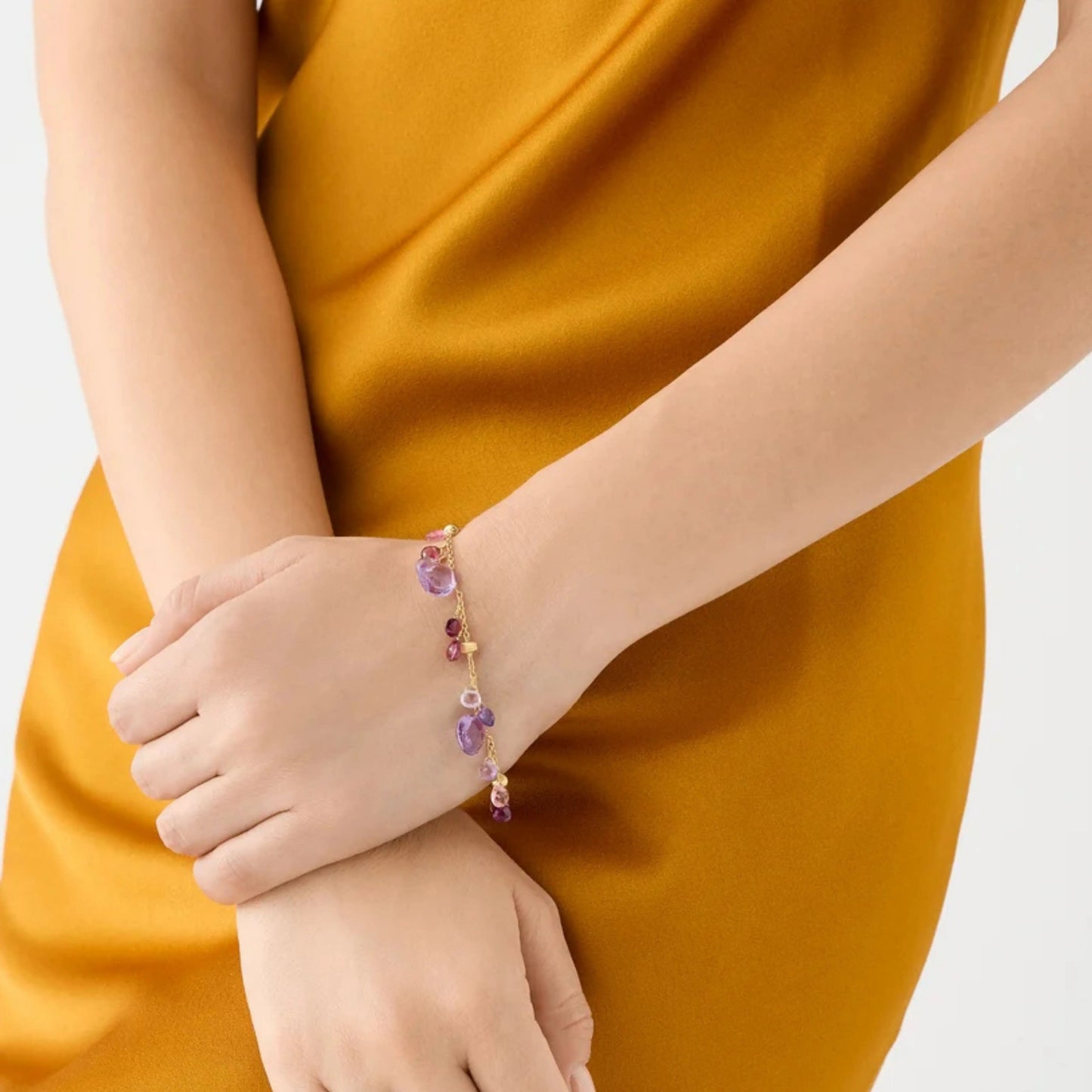 Yellow Gold Amethyst and Pink Tourmaline Bracelet