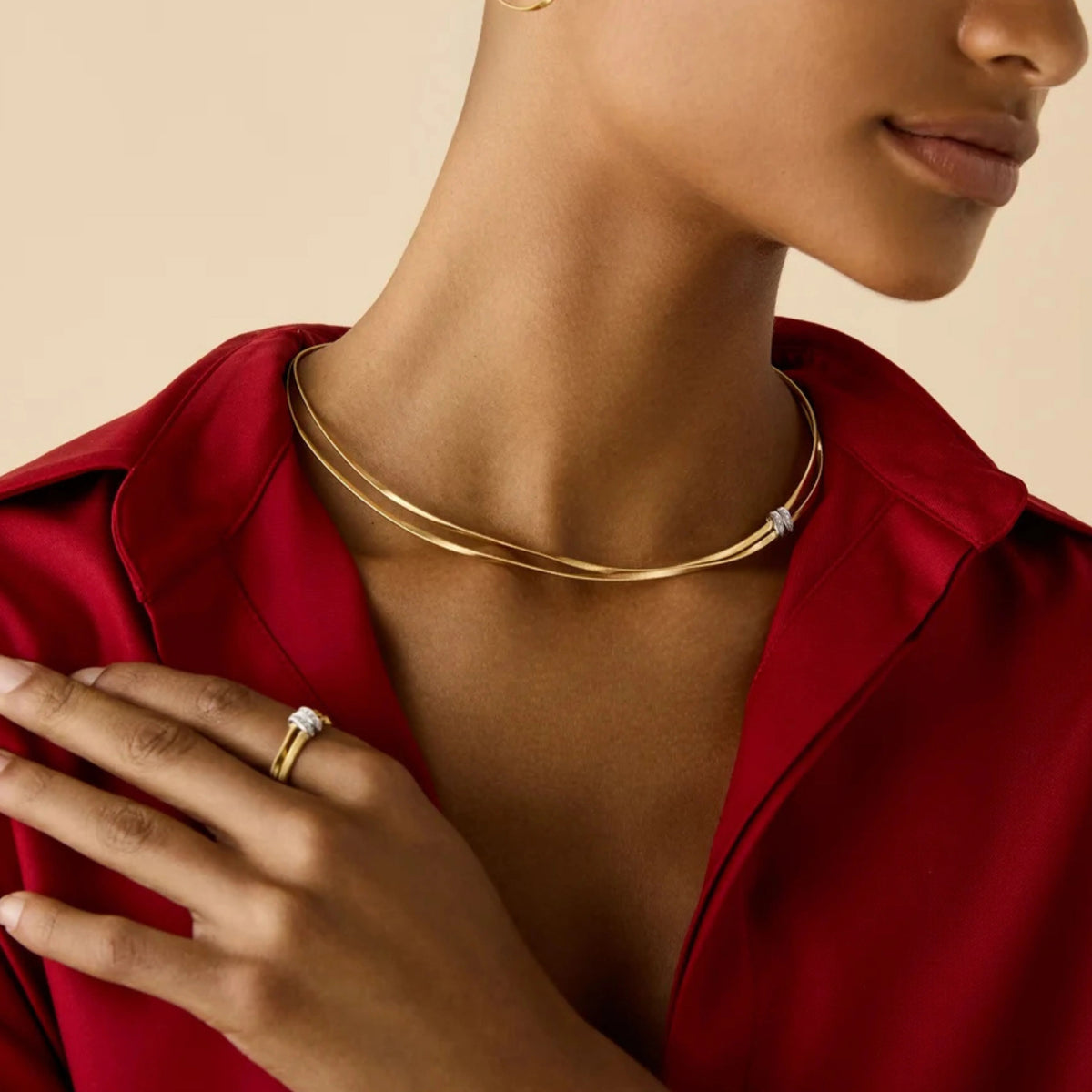 Two Strand Coil Necklace with Diamond Stations