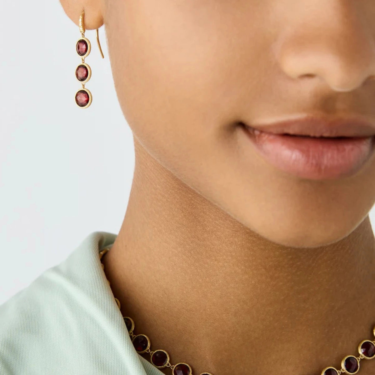 Yellow Gold Garnet Earrings with Diamonds