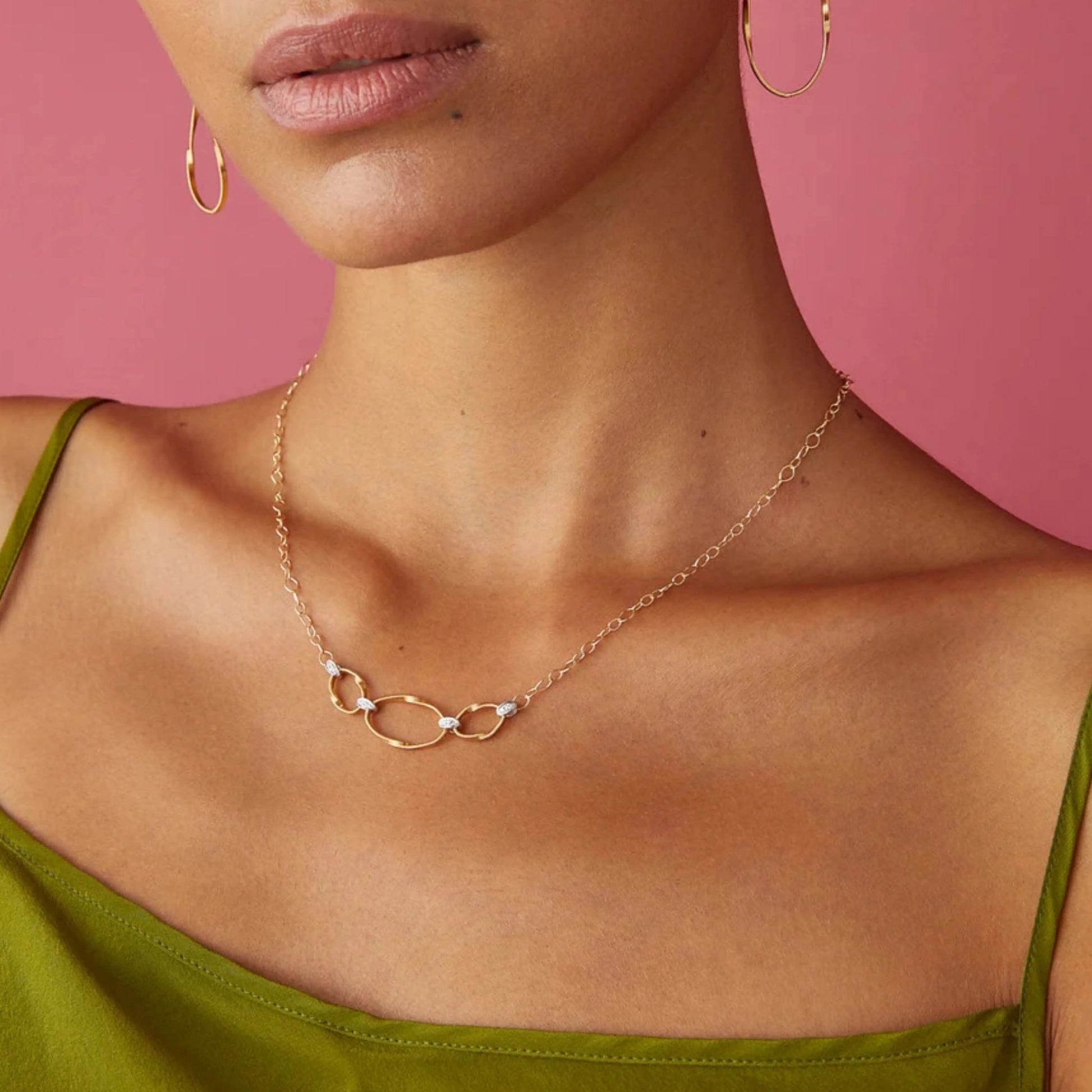 Yellow Gold Coil Halfsie Necklace with Diamonds