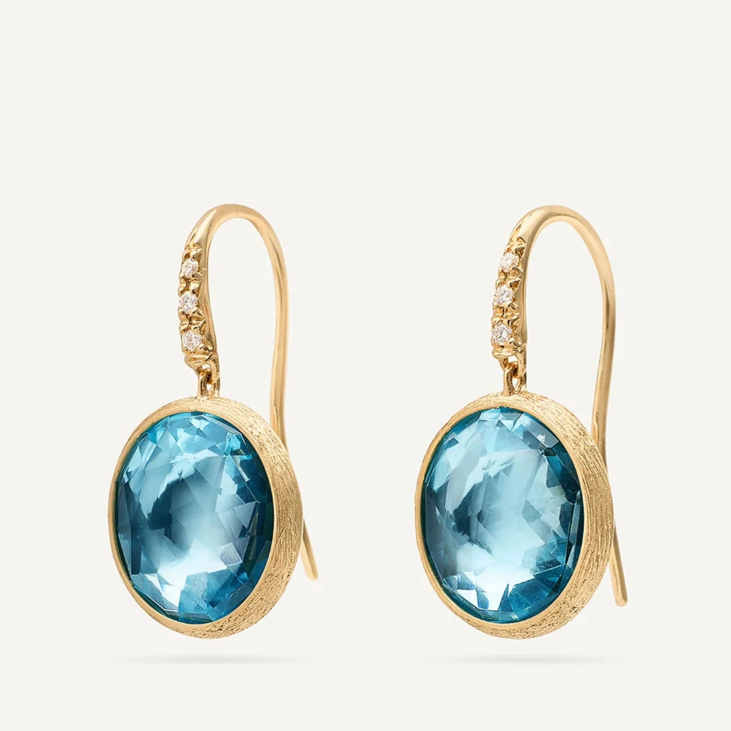 Yellow Gold London Blue Topaz Earrings with Diamonds