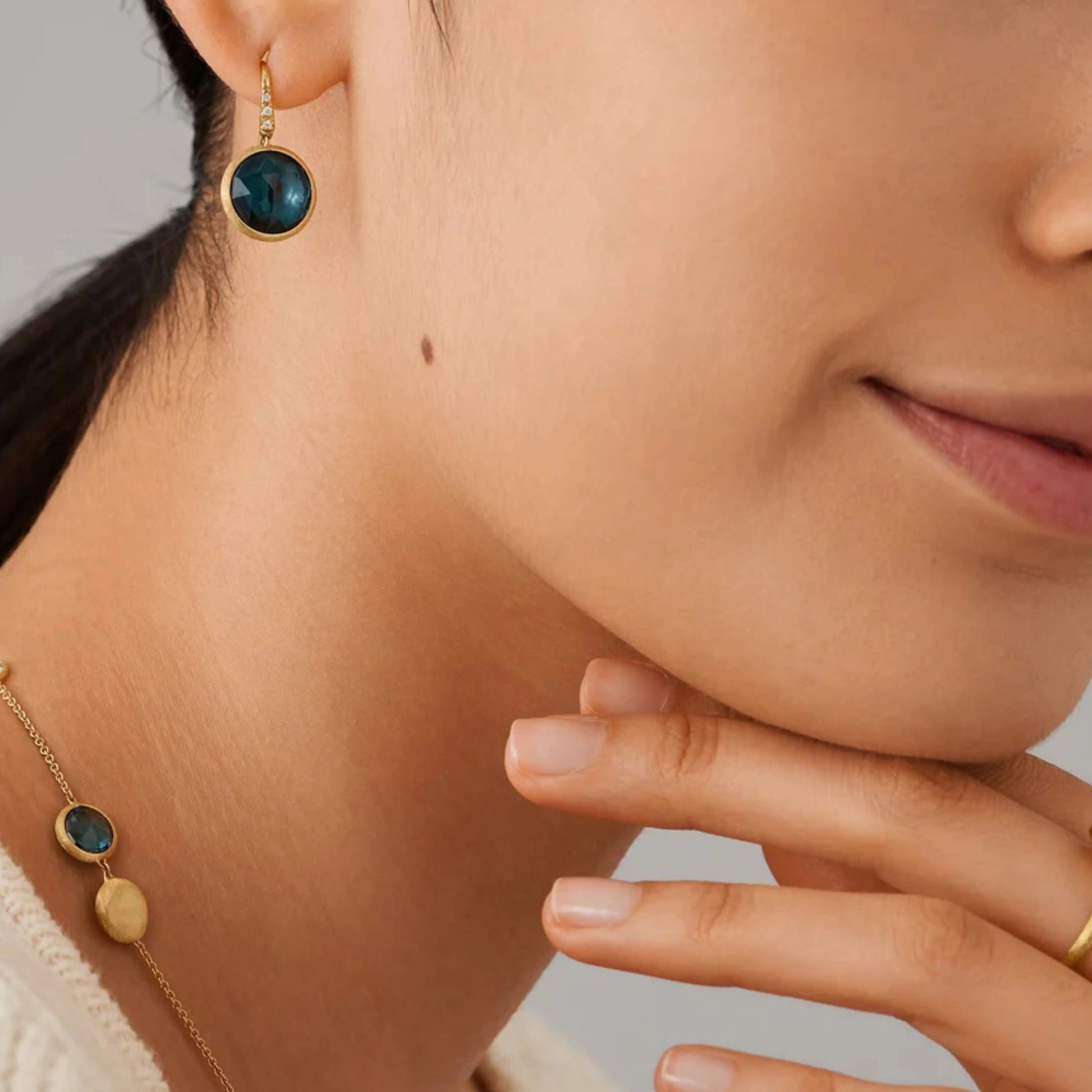 Gold London Blue Topaz Earrings with Diamonds
