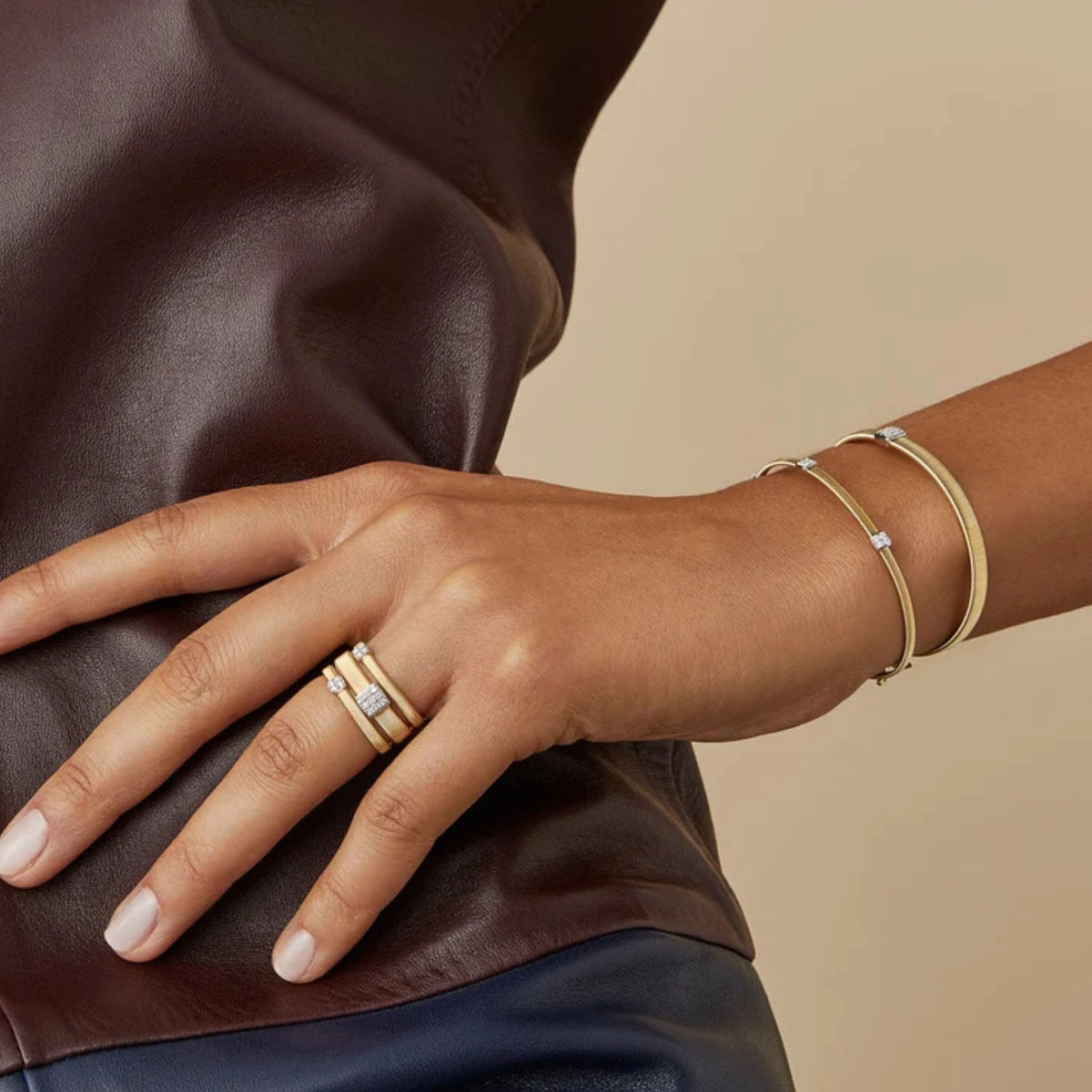 Yellow Gold Coil Bangle with Diamonds
