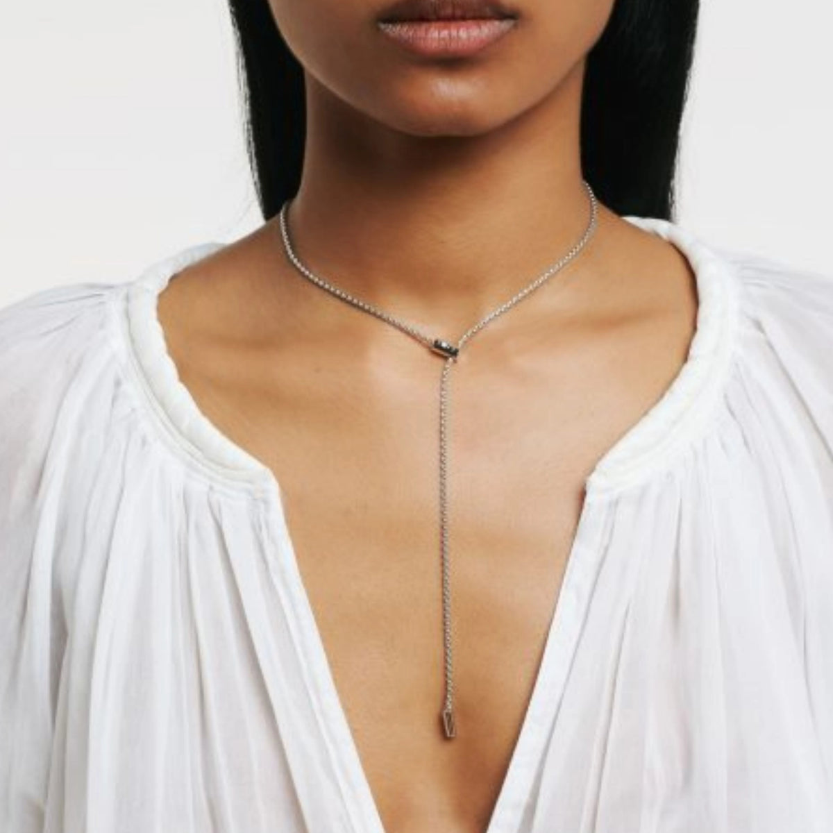 White Gold Adjustable Lariat Necklace
