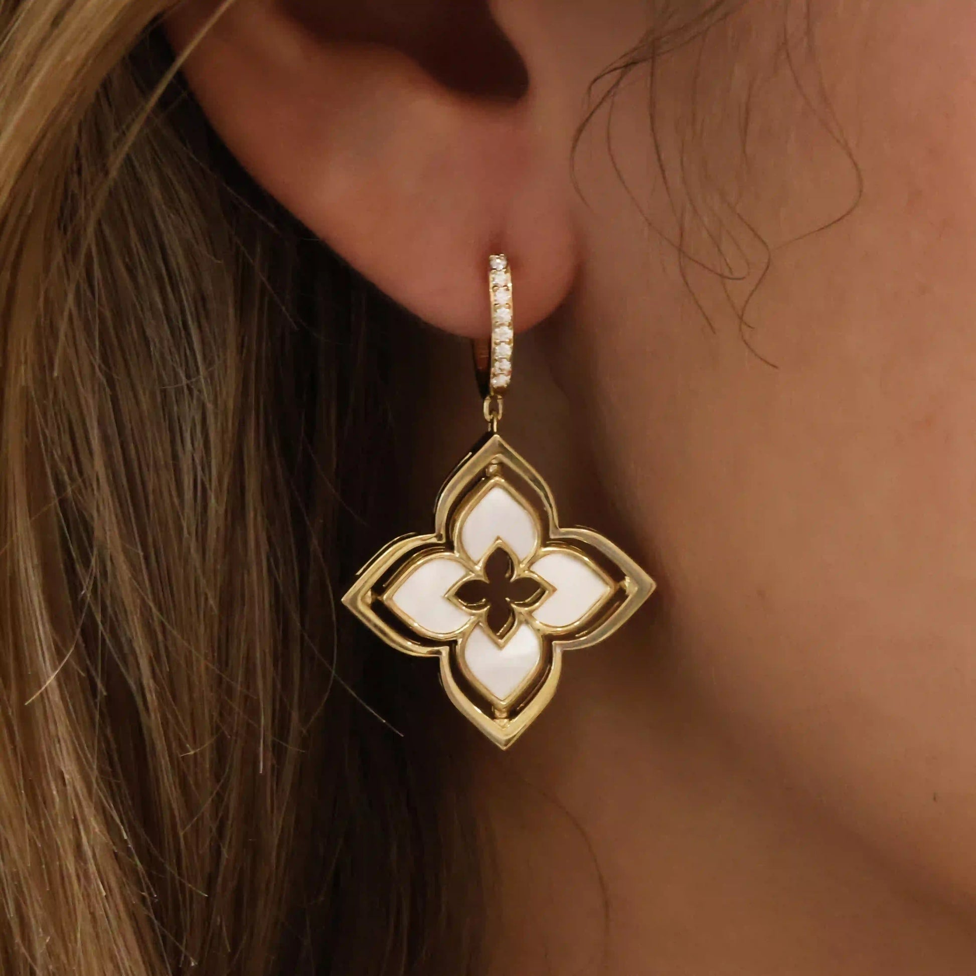 Diamond & Pearl Flower Earrings