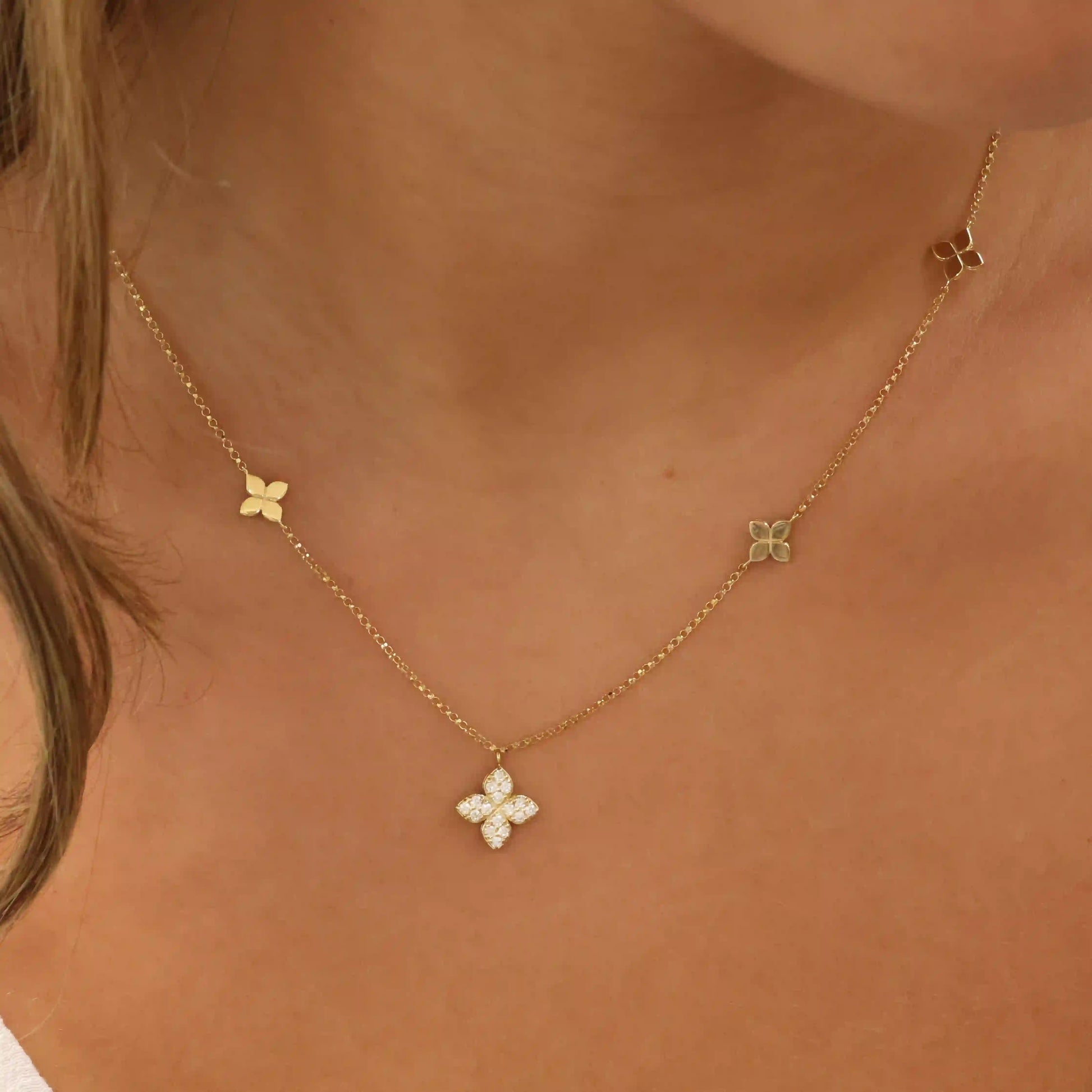 Diamond & Polished Flower Station Necklace