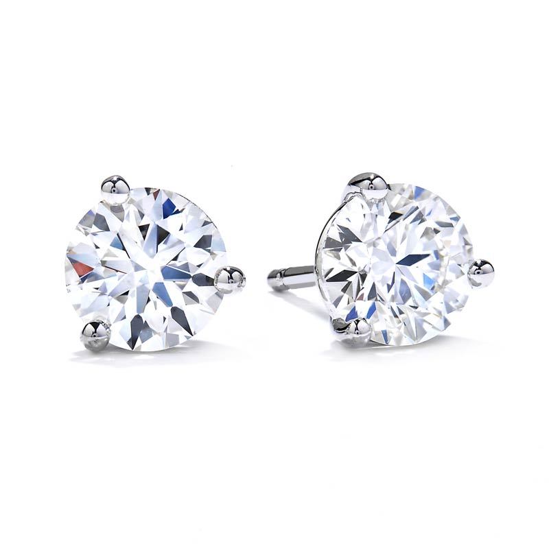 White Gold Three-Prong Diamond Stud Earrings 