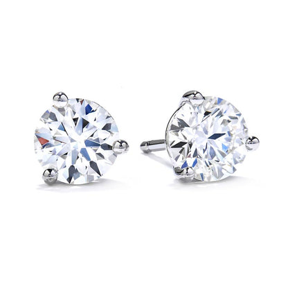 White Gold Three-Prong Diamond Stud Earrings 