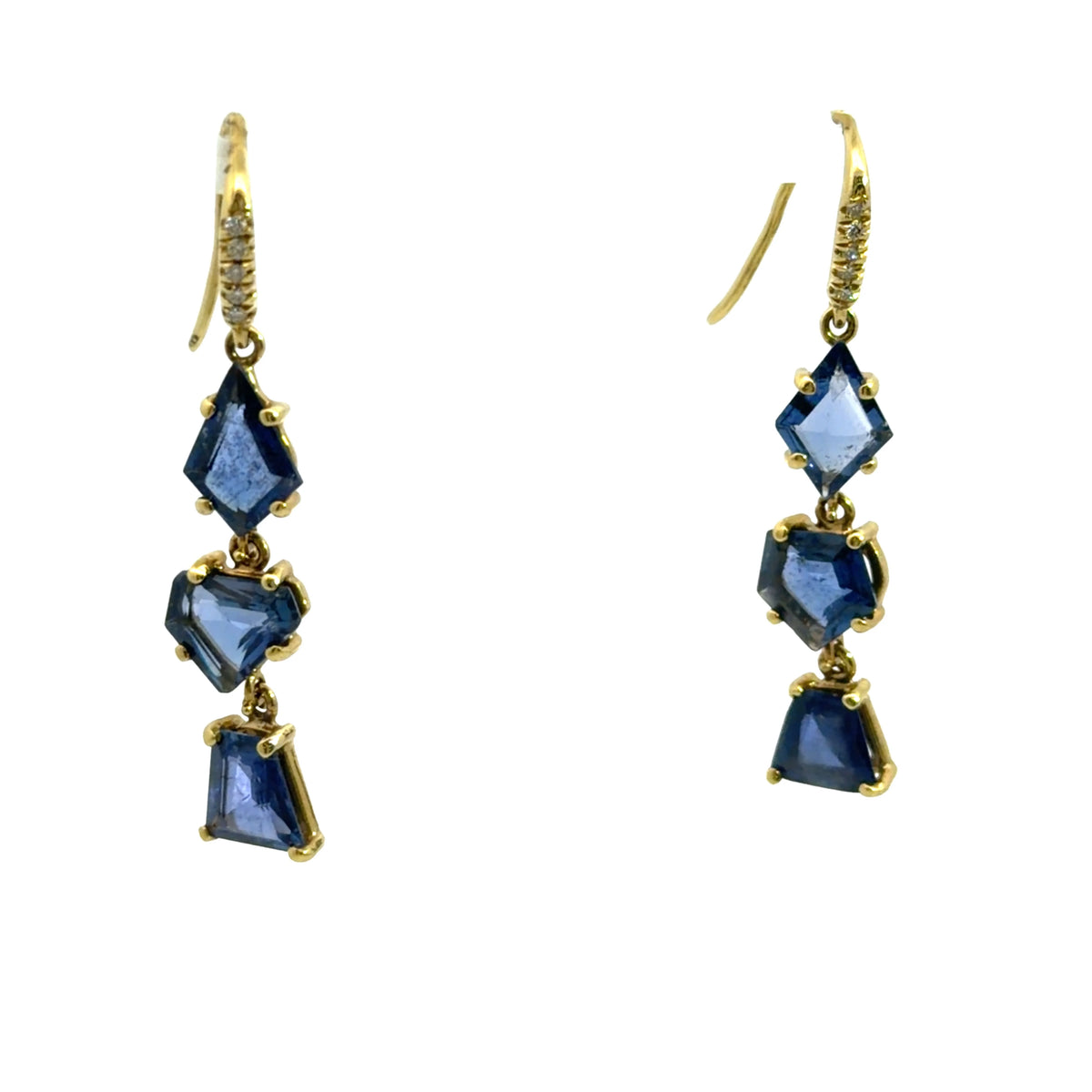  Sapphire & Diamond 3 Stone Earrings