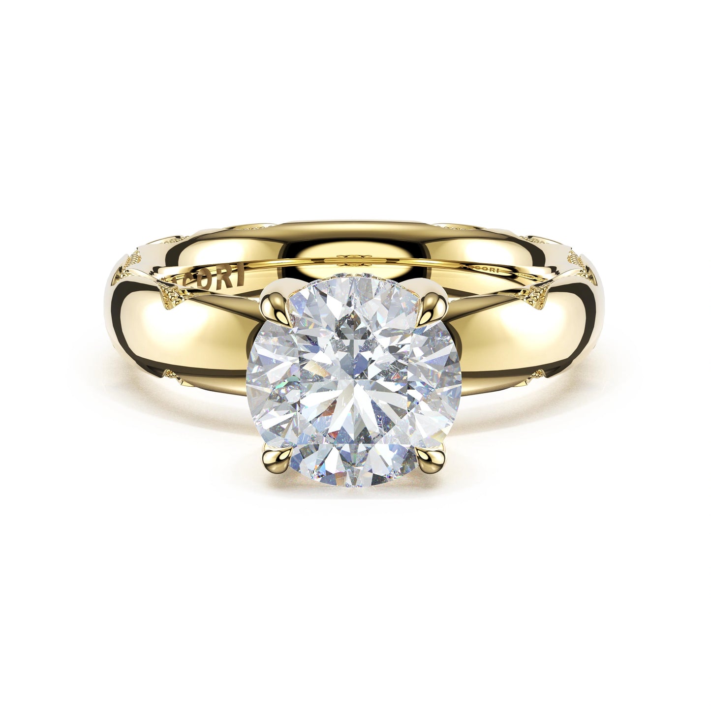 Round Solitaire Cigar Band Engagement Ring