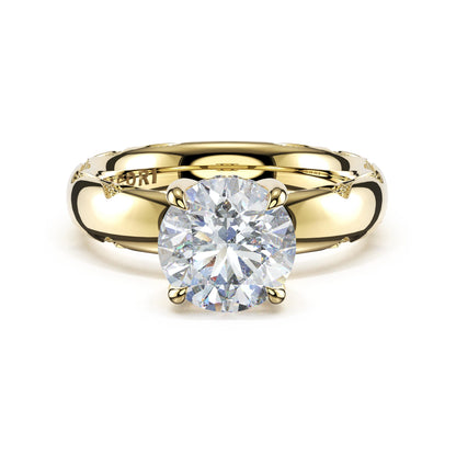 Round Solitaire Cigar Band Engagement Ring