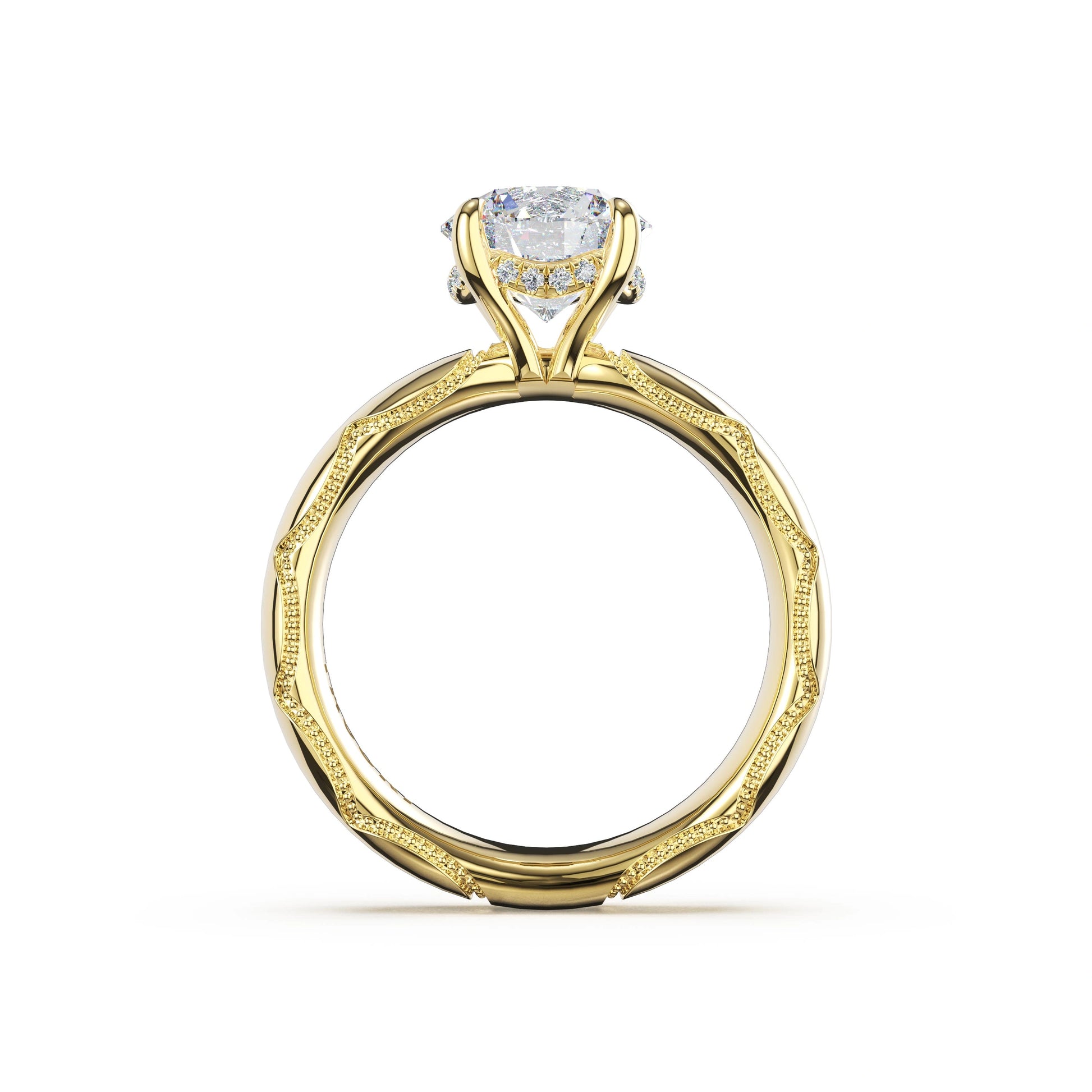 Round Solitaire Cigar Band Engagement Ring