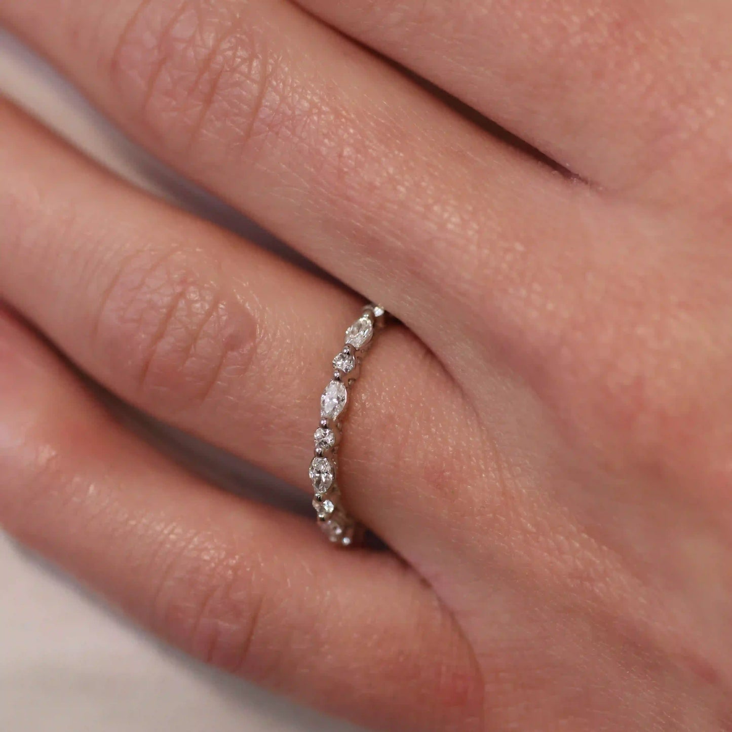 Marquise and Round Diamond Wedding Band