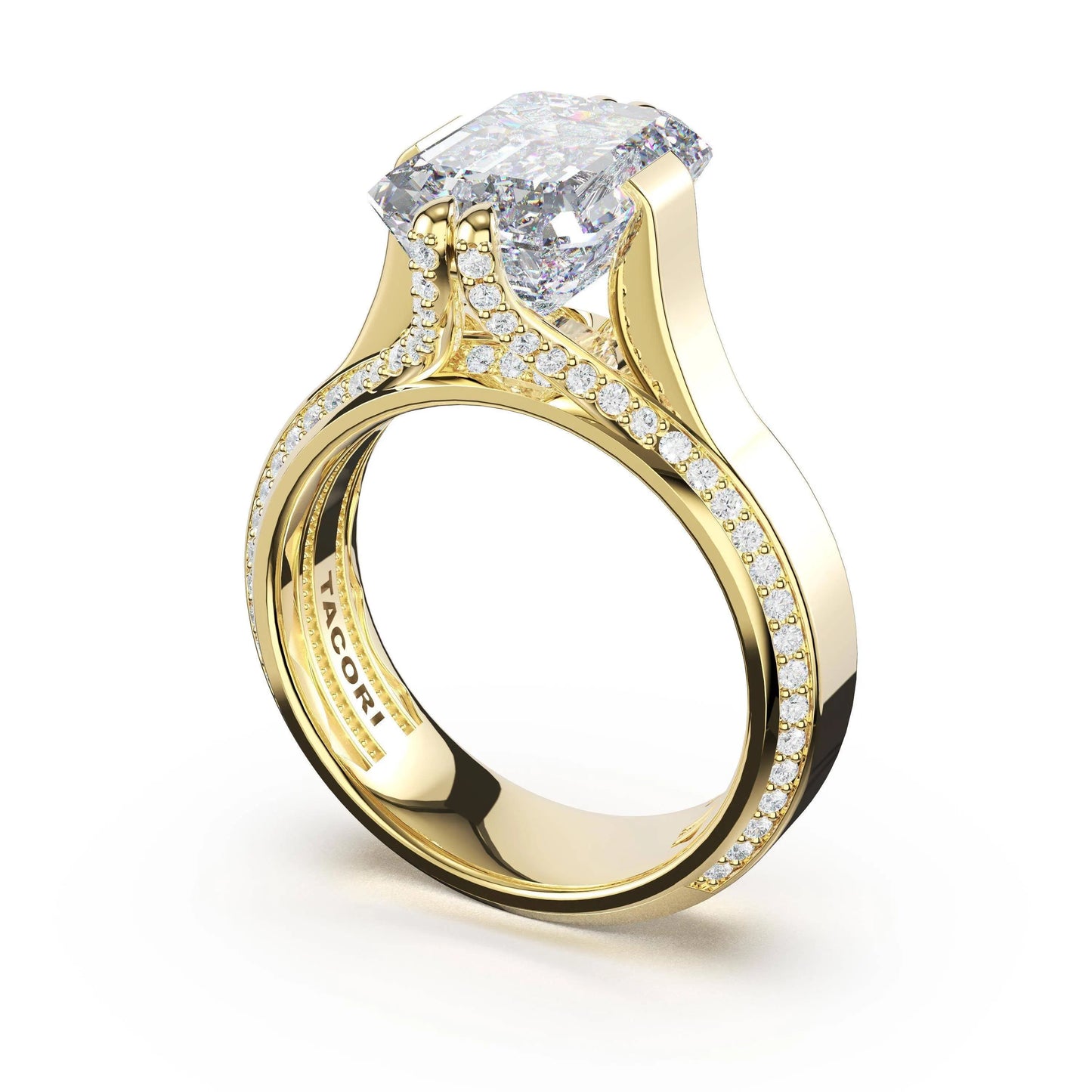 Tacori Sculpted Crescent | Emerald Wide Band Solitaire Engagement Ring
